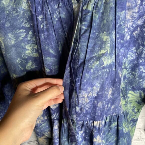 CAbi Woodstock Top Style Number 5714 tie dye peplum hippie bohemian linen blouse - Picture 5 of 8